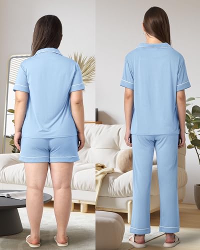 Rnxrbb Button Down Maternity Pajamas Set Nursing Postpartum Pjs Clothes - color: New-sky Blue, size: X-Small