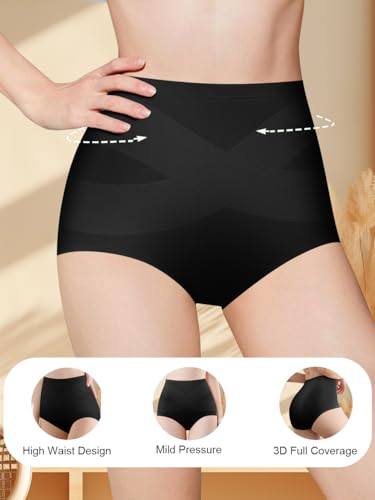 Women's High Waisted Underwear Slightly Tummy Control Cotton Panties Full Coverage Postpartum Briefs 4 Pack - color: Multicolor-black 4pack, size: X-Large