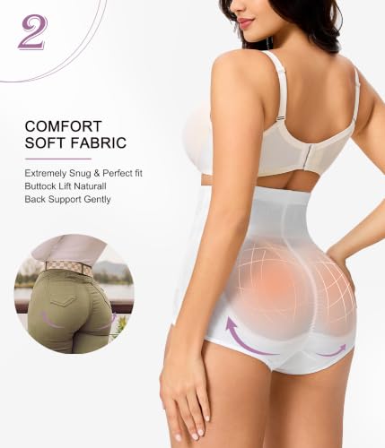 YERKOAD Tummy Control Shapewear for Women High Waist Butt Lifting Panties - color: White, size: XX-Large