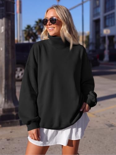 Trendy Queen Women’s Fleece Oversized Mock Neck Sweatshirts with Pockets - color: Black, size: X-Large
