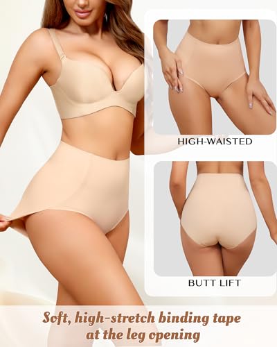 LEVAO Women's Tummy Control Underwear High Waisted Seamless Panties 4 Pack - color: Nude, size: Small