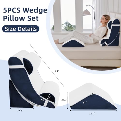 Wedge Pillow Set for After Surgery,White/Navy,5PCS-23.2" - color: White/Navy, size: 5PCS-23.2''