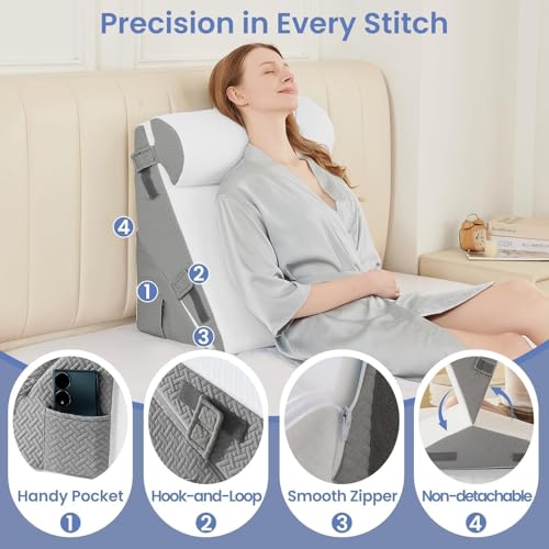 Sasttie Adjustable Wedge Pillow Set for After Surgery, Dark Grey & White - color: Dark Grey & White, size: Adjustable 9&12 Inch + 1 Head Pillow