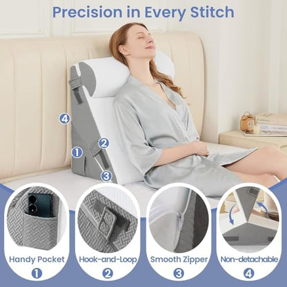 Sasttie Adjustable Wedge Pillow Set for After Surgery, Dark Grey & White - color: Dark Grey & White, size: Adjustable 9&12 Inch + 1 Head Pillow