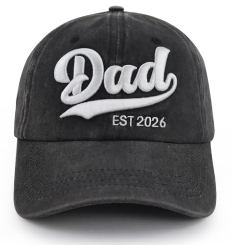 2PCS Mom and Dad EST 2026 Hat, 3D Embroidered Adjustable New Parents Gifts Baseball Cap - color: Dad Black