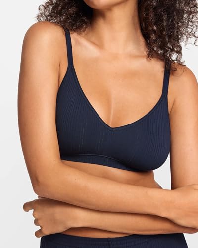 Natrelax Modal Ribbed V Neck Bralette - color: Deep Ocean Blue, size: XX-Large