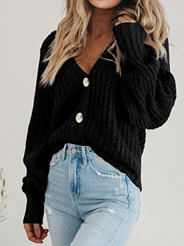 PRETTYGARDEN Women's Chunky Knit Open Front Cardigan Sweaters Fall Outfits - color: Black, size: Large