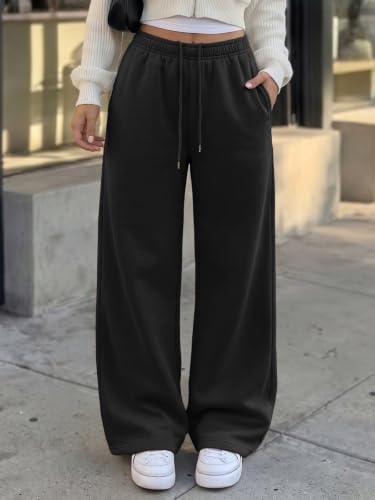 Trendy Queen Womens Wide Leg Fleece Lined Fall Sweatpants - color: Black, size: Large