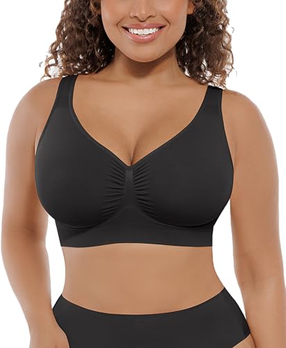 FeelinGirl Seamless Everyday Bras for Women No Underwire with Wide Straps - color: Black, size: X-Large
