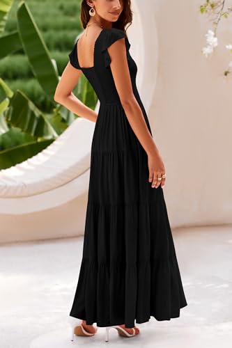 PRETTYGARDEN Women's Summer Smocked Flowy Maxi Dress - color: Solid Black, size: XX-Large
