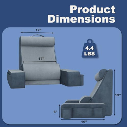 Reading Pillow for Bed with Detachable Armrests, Headrest & Lumbar Support