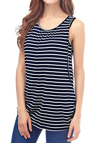 Smallshow Women's Maternity Nursing Tank Tops Breastfeeding Clothes 3-Pack - color: Dark Grey-orange-navy Stripe(3 Packs), size: Medium