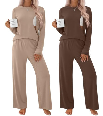 2 Pack Maternity Nursing Pajamas Set - color: Khaki, Coffee, size: Small