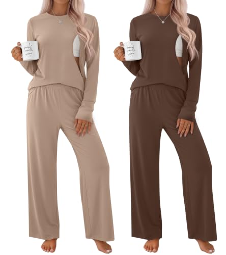 2 Pack Maternity Nursing Pajamas Set - color: Khaki, Coffee, size: X-Large