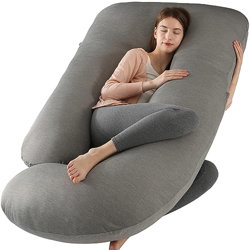 BATTOP Pregnancy Pillows for Sleeping- U Shaped Full Body Maternity Pillow, Pregnancy Pillow for Side Sleepers with Removable Cooling Cover, Supports Back, Hips, Belly & Legs (Cooling Black Grey) - color: Cooling Black Grey