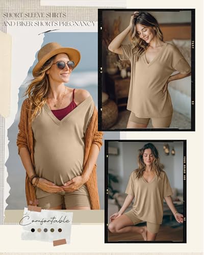 Women's 2 Piece Maternity Oversized Set - color: Khaki, size: Small