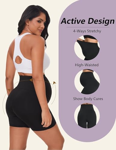 Dalavch 4 Pack Women's Maternity Yoga Shorts Over the Belly - color: 4 Black, size: XX-Large