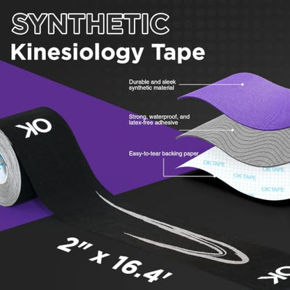 OK TAPE Synthetic Kinesiology Tape, Elastic Physical Therapy Athletic Tape - color: Black-track