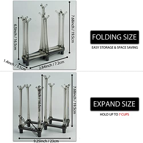 2 Pcs Cup Drying Racks Set, Retractable Drinking Glass & Baby Bottle Drainer Stand, PP Material Mug Draining Organizer, Kitchen Countertop Dishes Holder, Gray