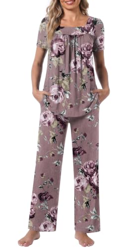 POPYOUNG Women's Pajama Set Maternity 2 Piece Ladies Loungewear - color: Bean Rose Red, size: 4X-Large