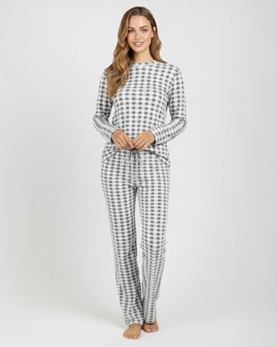 2 Pack Women's Pajama Sets Long Sleeve Sleepwear Comfy Cute Loungewear PJ - color: Set D Blue & Charcoal, size: Medium