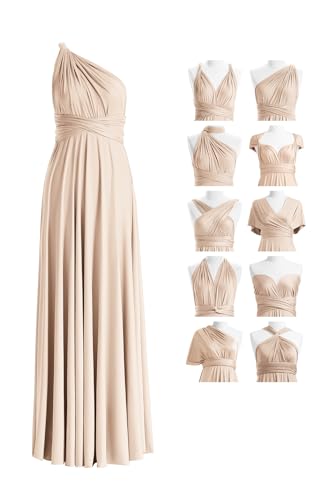 72styles Maxi Infinity Dress for Bridesmaids, Convertible Multi-Way Wrap - color: Champagne, size: One Size Plus
