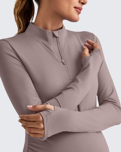 G4Free Lightbreeze Maternity Shirts Long Sleeve Quarter Zip Pregnancy Top - color: Gray Lilac, size: Large