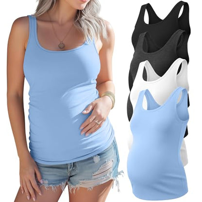 Xaatren 4 Pack Women's Maternity Tank Tops - color: Blue, White, Dark Gray, Black, size: Medium