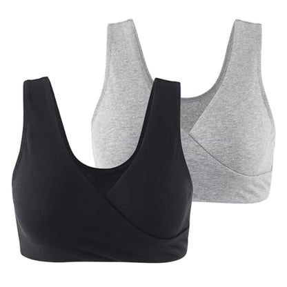 Women's Cotton Wireless Sleep Bra for Nursing and Maternity - color: Black+grey, size: Medium