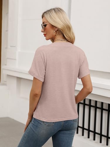 TICTICMISS Womens Summer Tops Short Sleeve Button Down V Neck T Shirts - color: Apricot, size: Small