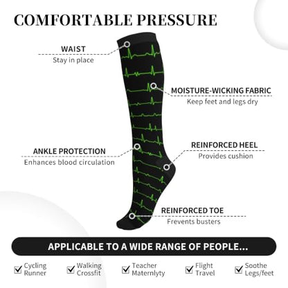 Compression Socks Women and Men 15-20mmHg-Circulation Support Socks for Athletic Running Cycling - color: Ecg Line