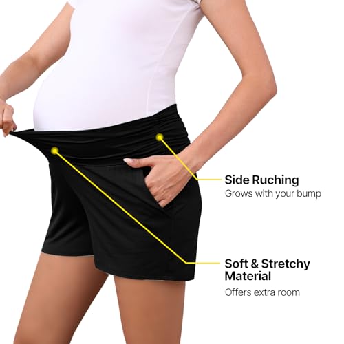 Eileithyia Women's Maternity Lounge Shorts with Pockets Cooling Summer Maternity Clothes Pregnancy Must Haves - color: 1pc Black, size: Small-Medium