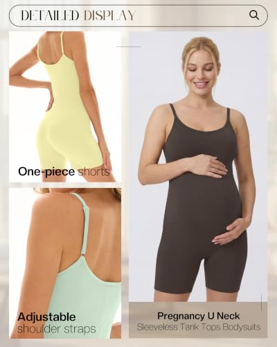 3 Pack Women's Maternity Jumpsuit Shorts - color: Light Yellow, Light Green, Brown, size: Small