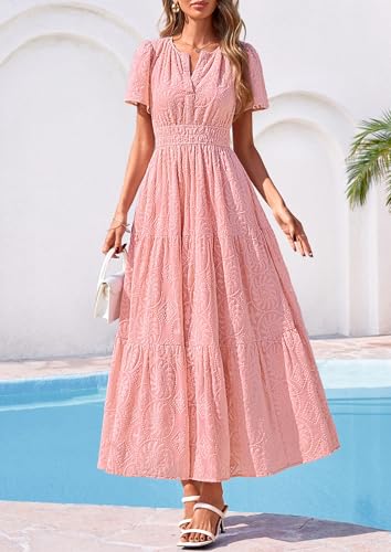 PRETTYGARDEN Womens Maxi Embroidered Wedding Guest Dress - color: Pink, size: Medium