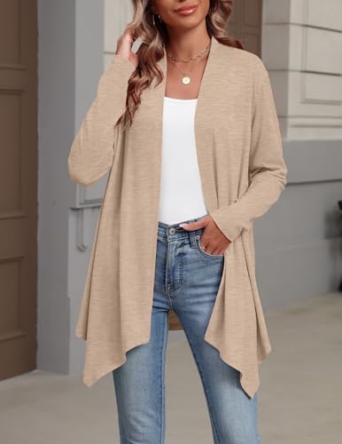 Zeagoo Lightweight Cardigan for Women Long Sleeve Open Front Cardigans - color: Khaki, size: Medium