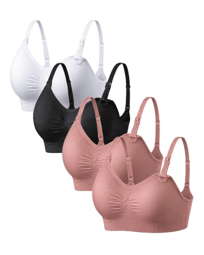 Under Control Nursing Bra 4-Pack - Wireless Maternity & Sleep Bra with Removable Pads - Comfortable Breastfeeding Bra (S-2XL) - color: Black/Coco/White/Coco, size: Medium