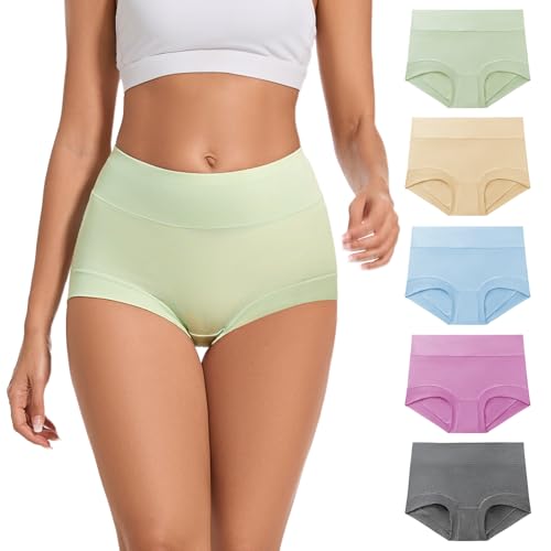 ALLBASE 5 Pack Womens Cotton High Waisted Full Coverage Underwear(Regular & Plus Size) - color: Multicolor-5pack, size: 4X-Large