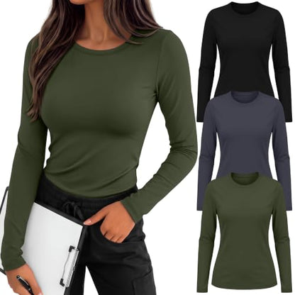 3 Pack Womens Long Sleeve Underscrub Shirts - color: Black, Dark Gray, Army Green, size: X-Large