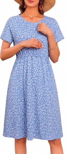Women's Maternity Nursing Nightgown with Double Layer Breastfeeding Design - color: Blue, size: Small