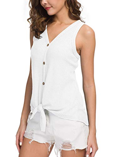 IWOLLENCE Womens Button Tank Tops Tie Front Knot - color: White, size: XX-Large