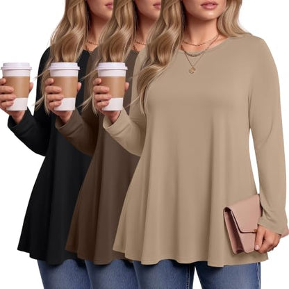 Evervibe 3 Pack Womens Plus Size Tunic Tops - color: Black, Brown, Khaki, size: 4X-Large
