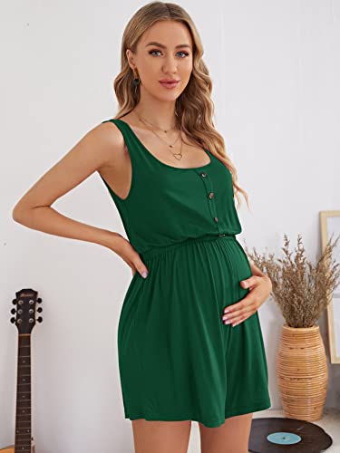 Verdusa Women's Maternity Romper Lightweight Button Jumpsuit Shorts - color: Dark Green, size: Small