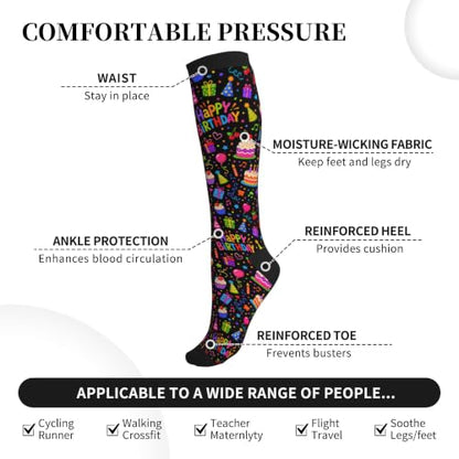 Compression Socks Women and Men 15-20mmHg-Circulation Support Socks for Athletic Running Cycling - color: Happy Birthday