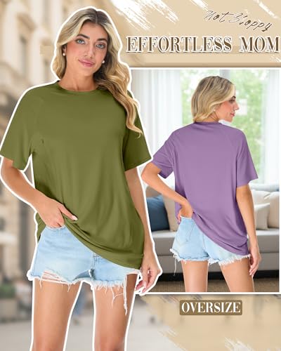 3 Pack Women's Oversized Nursing Tops - color: Grass Green, Light Purple, Black, size: XX-Large