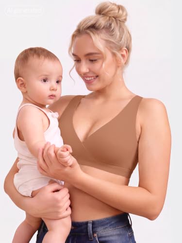 Nursing Bra for Breastfeeding Wireless V Neck Sleep Bra - color: Coffee, size: X-Large