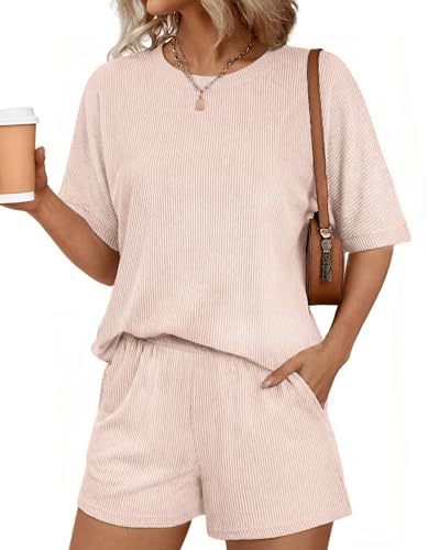 Ekouaer Two Piece Sets for Women Summer 2026 Lounge Sets Matching Outfits - color: Light Khaki, size: XX-Large