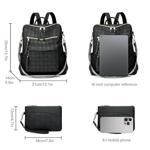Makes Backpack Purse for Women PU Leather Casual Backpack Daily Travel Bag - color: Black Geometric