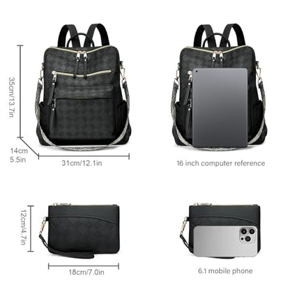 Makes Backpack Purse for Women PU Leather Casual Backpack Daily Travel Bag - color: Black Geometric