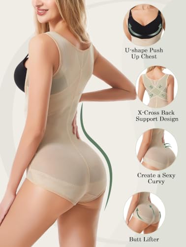 Shapewear Bodysuit for Women Tummy Control Stomach Body Shaper - color: Nude, size: Large