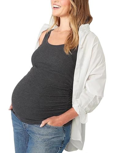 Liu & Qu 3 Pack Maternity Tank Tops, Ribbed Stretch, Ruched Side - color: Black Jack/Dark Heathered Gray/Raisin Arizona, size: Medium